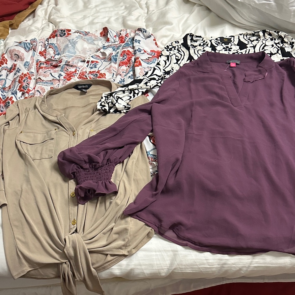 Women's Purple and Beige Blouses